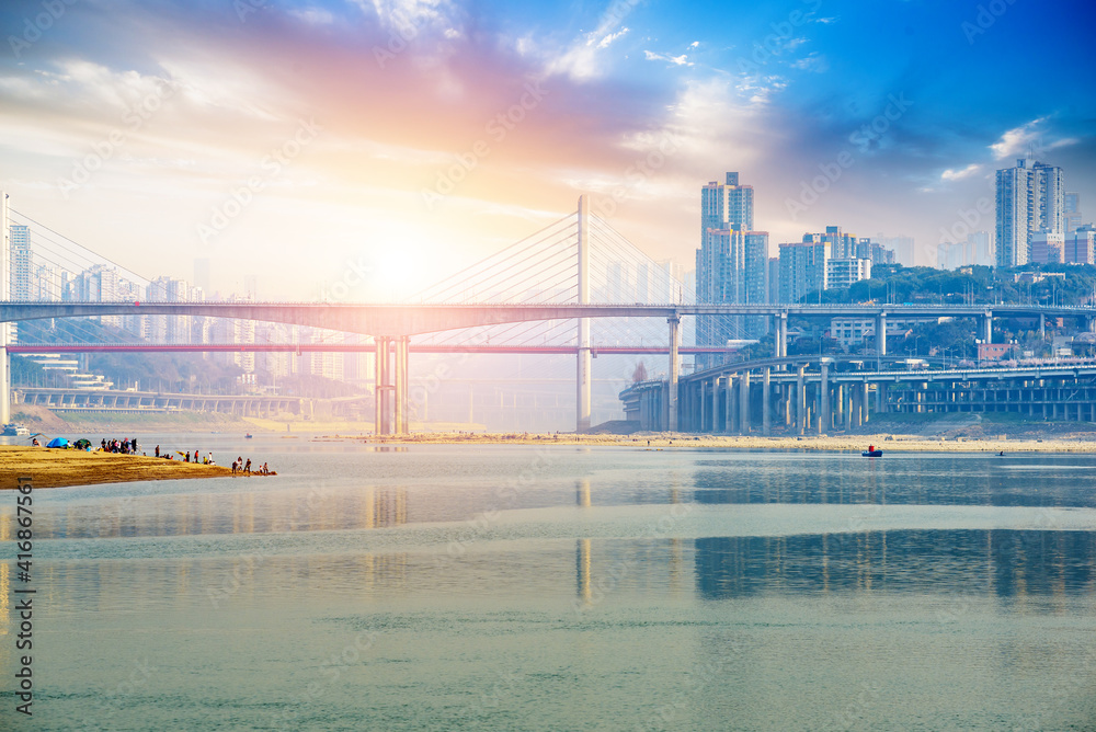 Fototapeta premium Bridges over the Yangtze River and Chongqing City Scenery in China