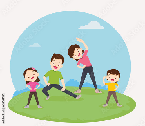 Happy Family exercising Together in the park