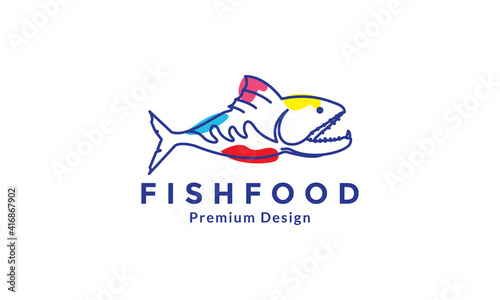 lines art abstract deep sea fish predator logo design vector icon symbol graphic illustration