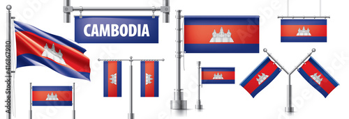 Vector set of the national flag of Cambodia in various creative designs