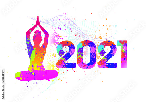 Yoga logo design. 2021. Colorful sport background. Vector illustration.