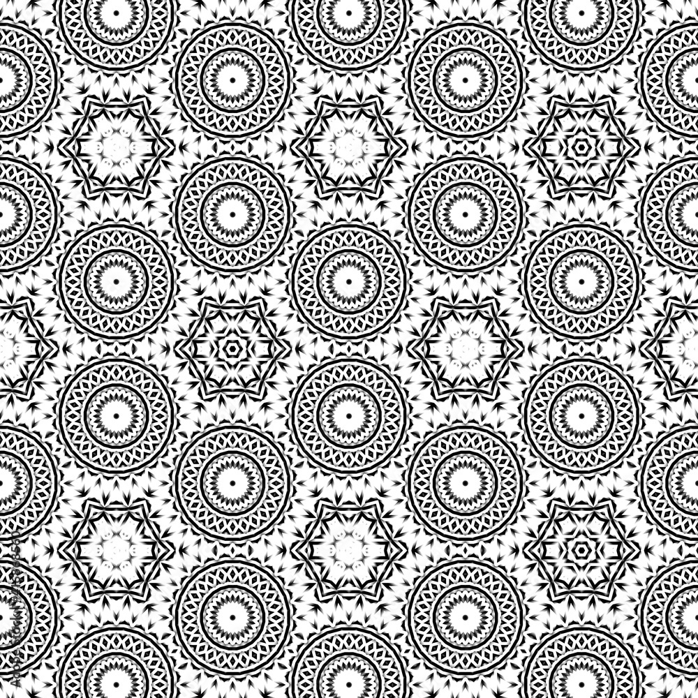 seamless tiles or marble of ornamental mandala texture pattern or arabic Islamic pattern background. Black and white colors used. seamless tiles or marble of ornamental mandala texture pattern or arabic Islamic pattern background. Black and white colors used.