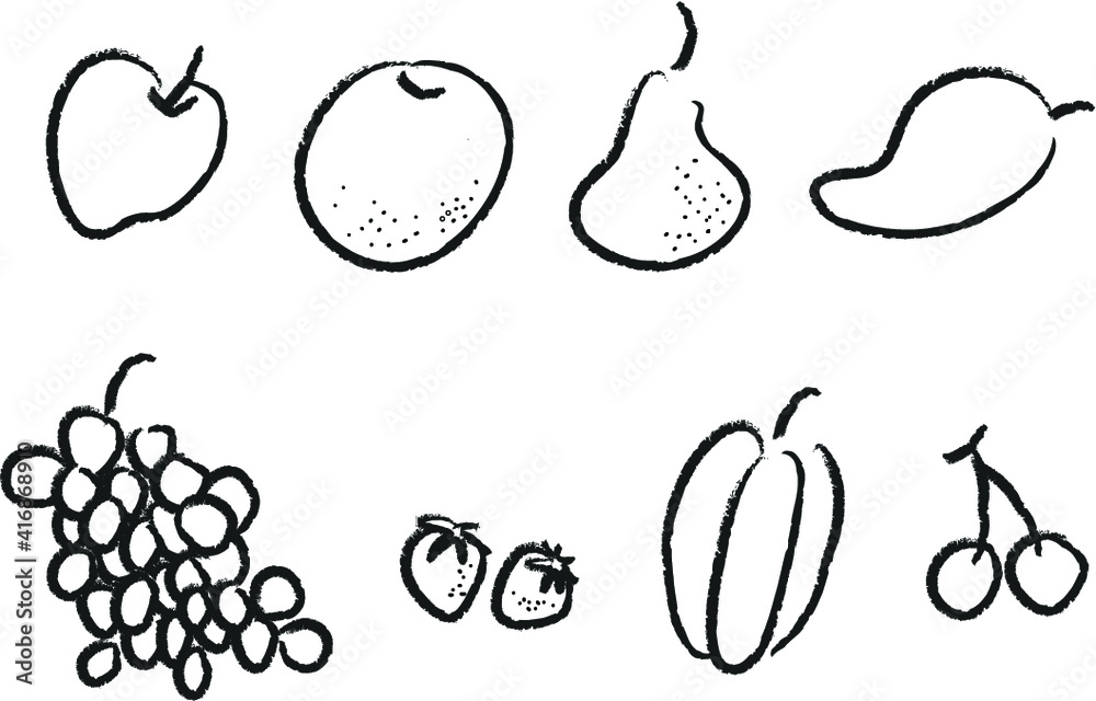 vector drawing cartoon fruits apple pear orange starfruit strawberry grapes mango series vector drawing cartoon fruits apple pear orange starfruit strawberry grapes mango series