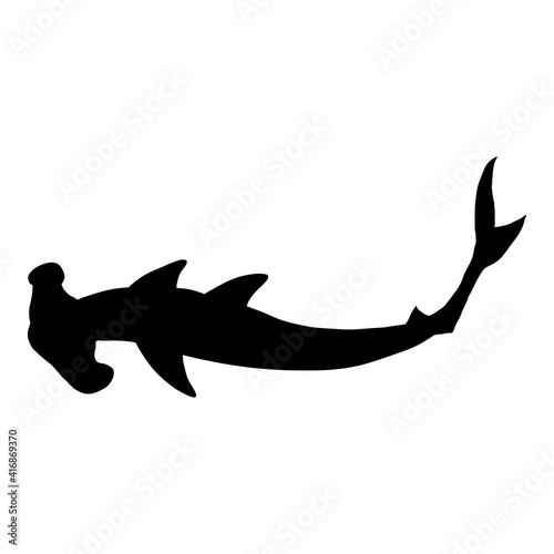 Black Silhouette of Hammer-head Shark. Sphyrnidae Illustration.