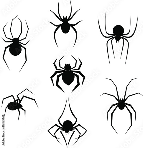 spider icons vector set / black silhouette spider / halloween