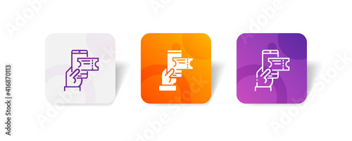 online ticket booking buy sale reservation payment pixel perfect icon set bundle in line, solid, glyph, 3d gradient style