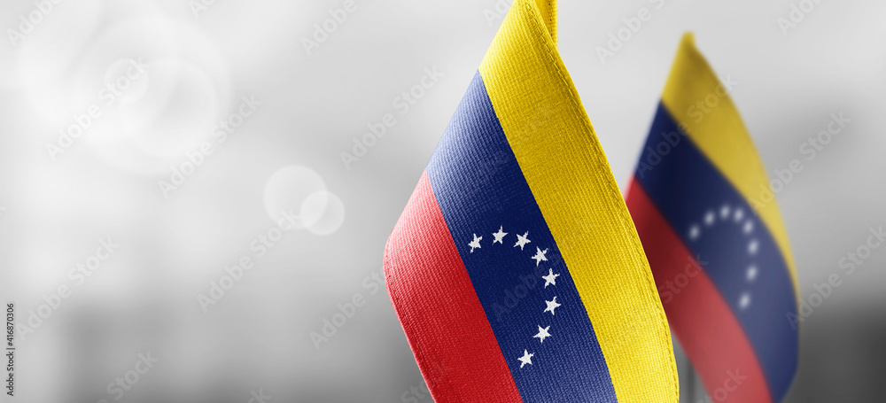 Obraz premium Small national flags of the Venezuela on a light blurry background