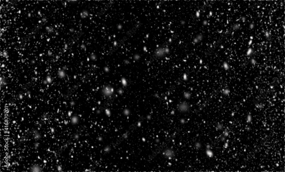 Snowfall on black background, an abstract background,Defocused Lights .
