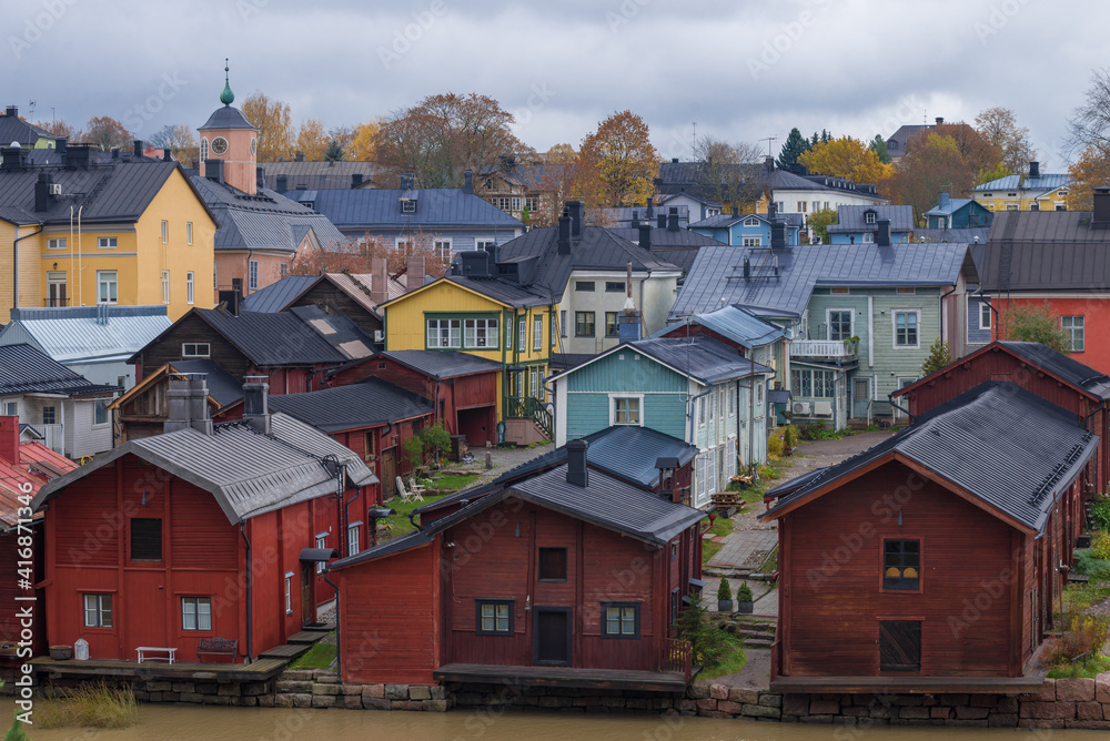 Urban development of old Porvoo on a cloudy October day. Finland
