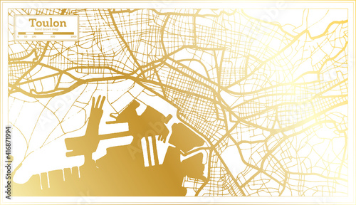 Toulon France City Map in Retro Style in Golden Color. Outline Map.
