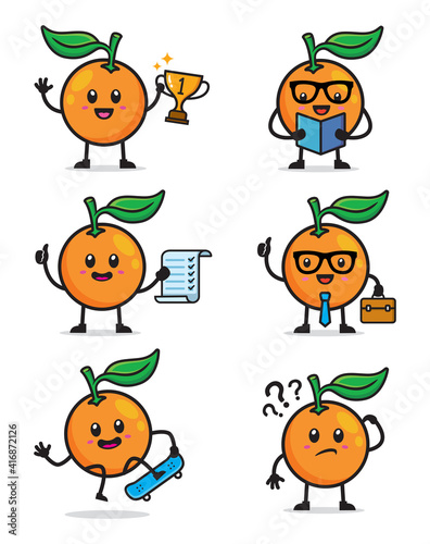set of orange fruit character design illustration