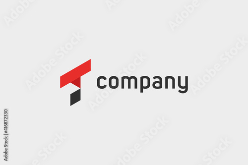 Abstract Initial Letter T Logo. Red and Black Geometric Shape Origami with Cutout Style isolated on White Background. Usable for Business and Branding Logos. Flat Vector Logo Design Template Element.
