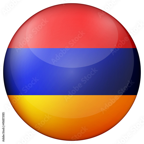 Glass light ball with flag of Armenia. Round sphere, template icon. Armenian national symbol. Glossy realistic ball, 3D abstract vector illustration highlighted on a white background. Big bubble.