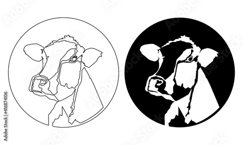 Black silhouette cow isolated on white. Hand drawn vector illustration.