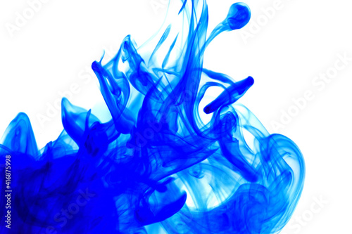 blue ink in water on white background.Blot ink. Blue abstract paint on a white background.