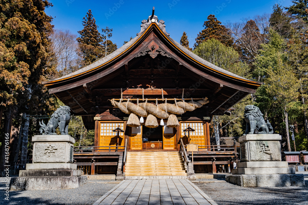 Japanese historical shrine and traditional culture, Suwa Taisha Shrine, Nagano, Japan Japanese historical shrine and traditional culture, Suwa Taisha Shrine, Nagano, Japan