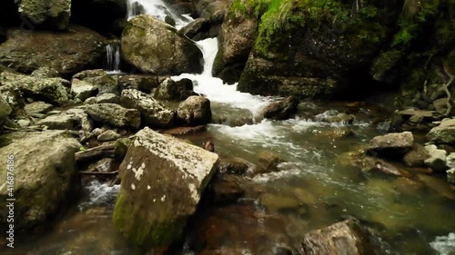 water flowing over rocks in the forest