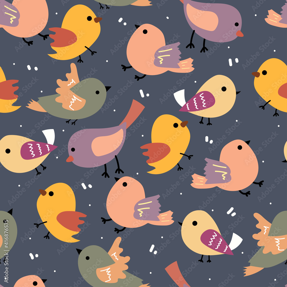 Fototapeta premium Seamless pattern with cute cartoon bird for fabric print, textile, gift wrapping paper. colorful vector for kids, flat style