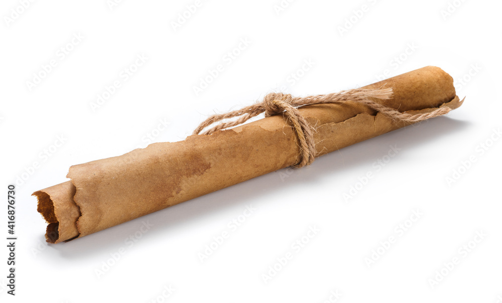 Ancient paper scroll isolated on a white background