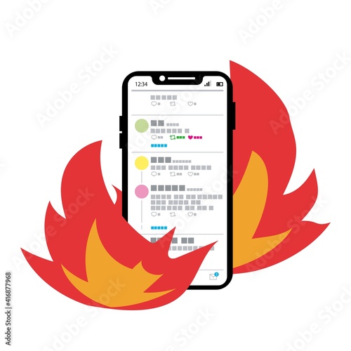 Sns Twitter で炎上するスマートフォン カットイラスト Stock Vector Adobe Stock
