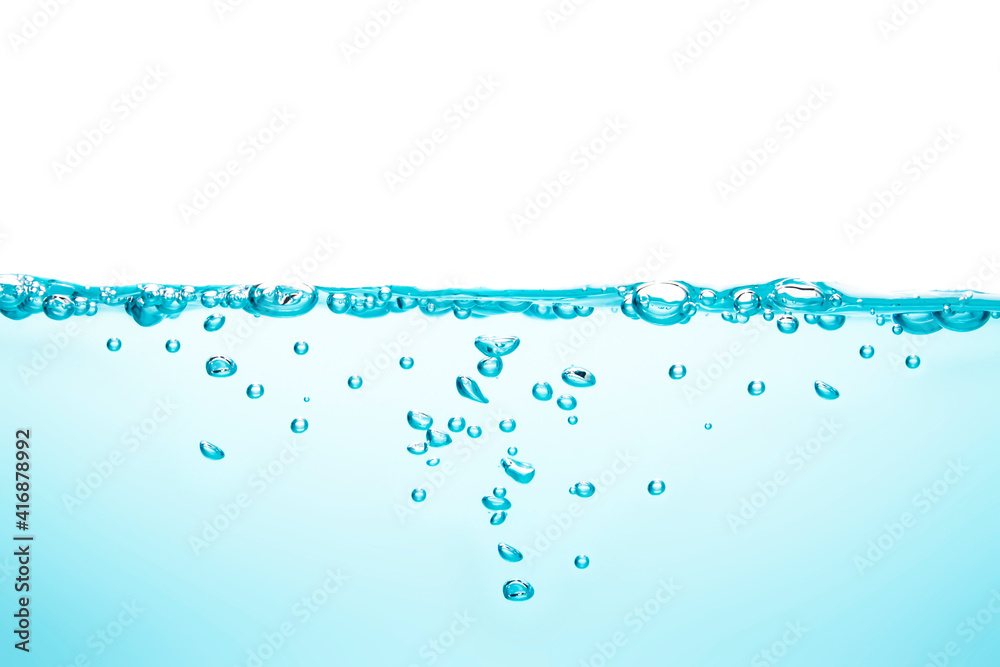 Bubbles floating in turquoise water on a white background Bubbles floating in turquoise water on a white background