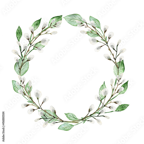 Watercolor Easter wreath. Illustration on an isolated white background. © Nataliya