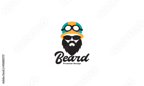 vintage cool man with beard and helmet logo design vector icon symbol illustration
