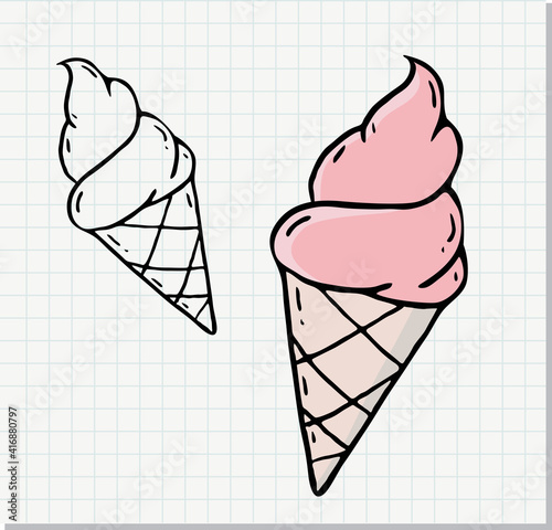 Doodle of ice cream on paper background 