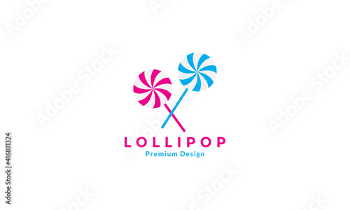 colorful blue and pink lollipop candy logo design vector icon symbol illustration