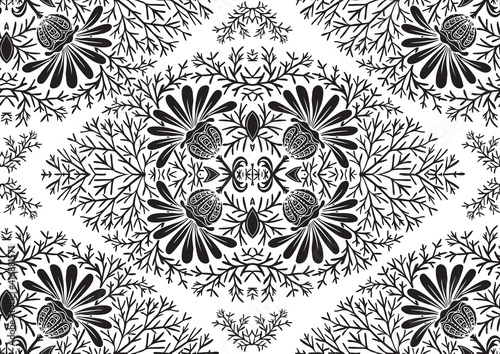 Tradition floral seamless pattern, damask vintage ornament. Royal victorian flourish wallpapper, luxury textile. Vector illustration.
