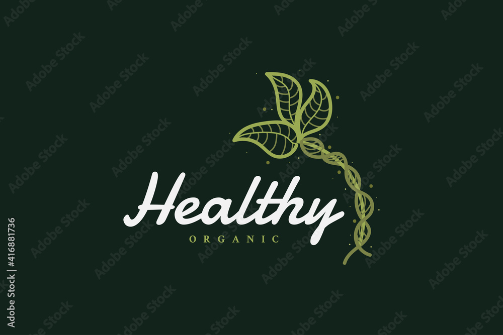 Abstract Leaf Logo Template with Line Concept in Green, Suitable for Beauty, Cosmetic, Health Care or Natural Product Logo
