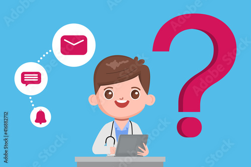 Animation Doctor character online hospital.	Cute cartoon hand drawn vector.