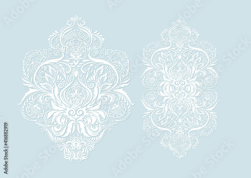 Tradition floral pattern, damask vintage ornament. Royal victorian flourish wallpapper, luxury textile. Vector illustration. Embroidery emitation.