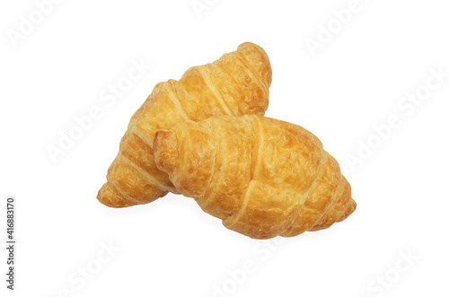 Fresh tasty croissants on white background. French pastry with clipping path