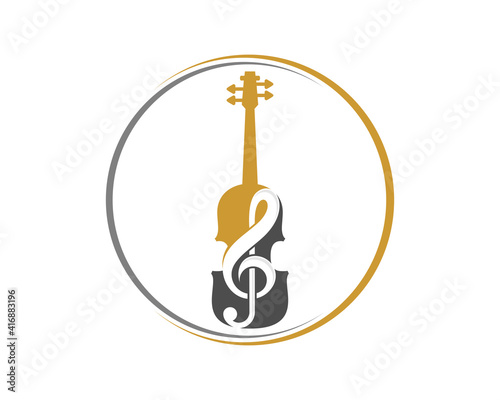 Violin with music note inside the circle logo