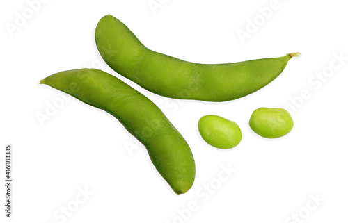 Edamame beans, Green soy beans on white background, japanese food