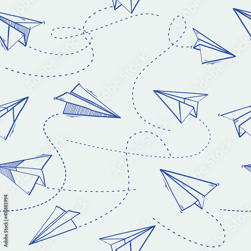Seamless pattern of Paper airplanes on paper background
