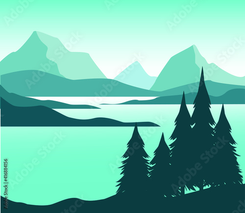 water valley with mountains and hills vector design