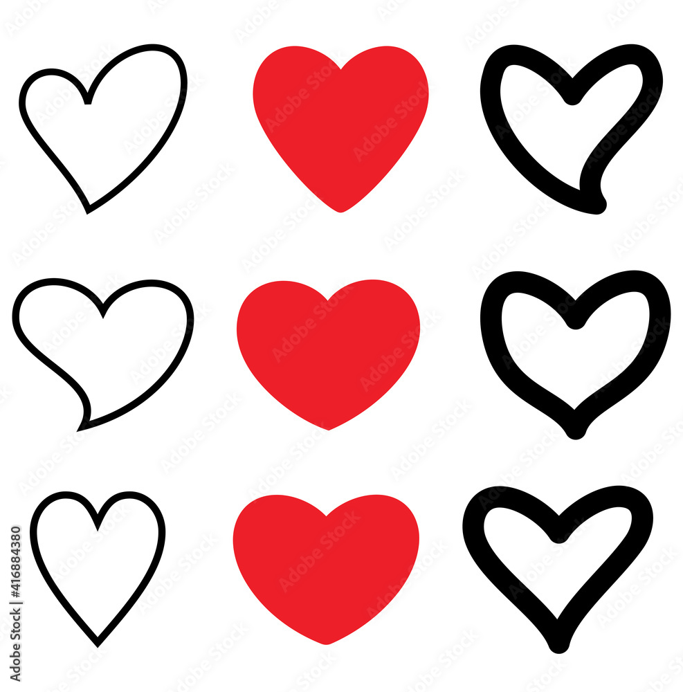 Heart icon collection, love symbols template, vector illustration