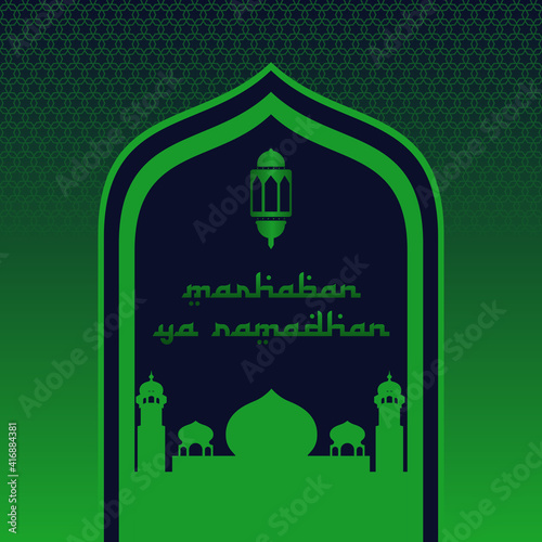 vector graphic of marhaban ya ramadhan good for celebrate ramadhan coming celebration. flat design. flyer design.flat illustration.