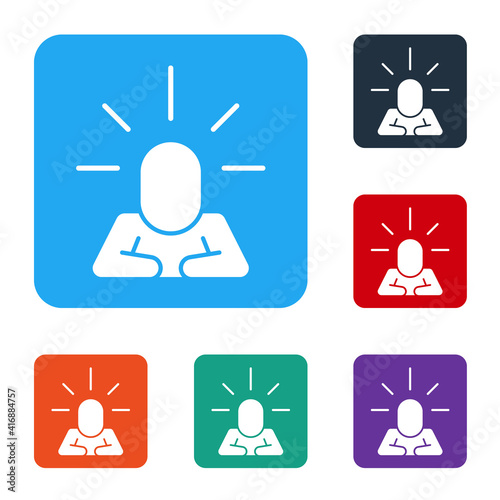 White Depression and frustration icon isolated on white background. Man in depressive state of mind. Mental health problems. Set icons in color square buttons. Vector.