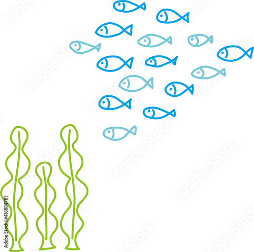簡単な魚とわかめのイラスト装飾