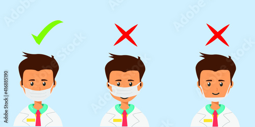 The correct way to wear a cloth mask is a vector illustration used to make advertisements.