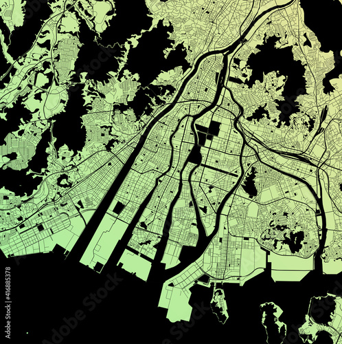 Obraz na plátně Hiroshima, Japan (JPN) - Urban vector city map with parks, rail and roads, highw