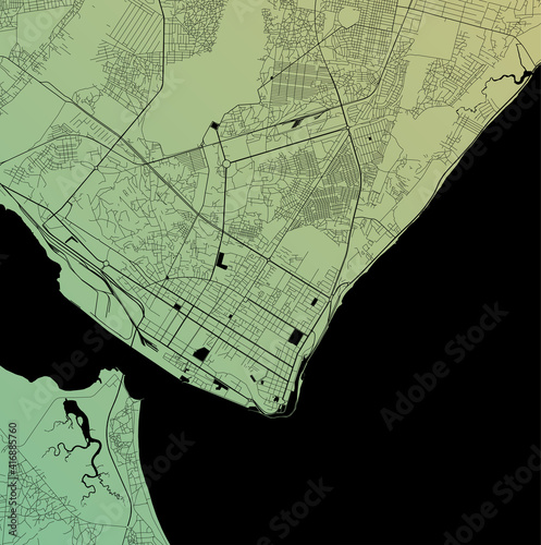 Maputo, Mozambique (MOZ) - Urban vector city map with parks, rail and roads, highways, minimalist town plan design poster, city center, downtown, transit network, gradient blueprint