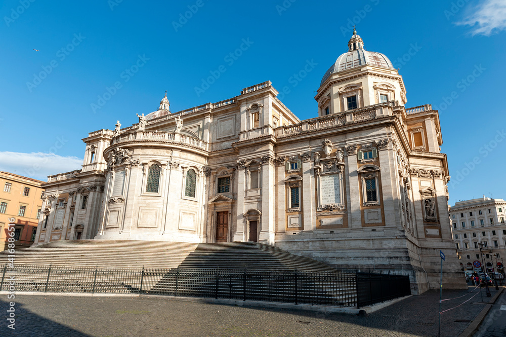 Details of external facade of Basilica di Santa Maria Maggiore (church of Santa Maria Maggiore) situated at Piazza dell'Esquilino in Historic Centre of Rome, Italy