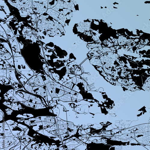 Stockholm, Sweden (SWE) - Urban vector city map with parks, rail and roads, highways, minimalist town plan design poster, city center, downtown, transit network, gradient blueprint