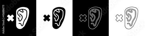 Set Deafness icon isolated on black and white background. Deaf symbol. Hearing impairment. Vector.
