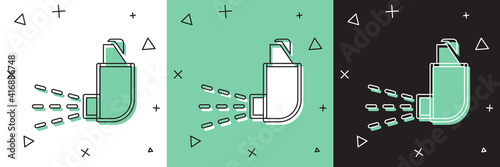 Set Inhaler icon isolated on white and green, black background. Breather for cough relief, inhalation, allergic patient. Medical allergy asthma inhaler spray. Vector.