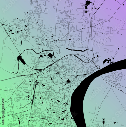 Varanasi, Uttar Pradesh, India (IND) - Urban vector city map with parks, rail and roads, highways, minimalist town plan design poster, city center, downtown, transit network, gradient blueprint